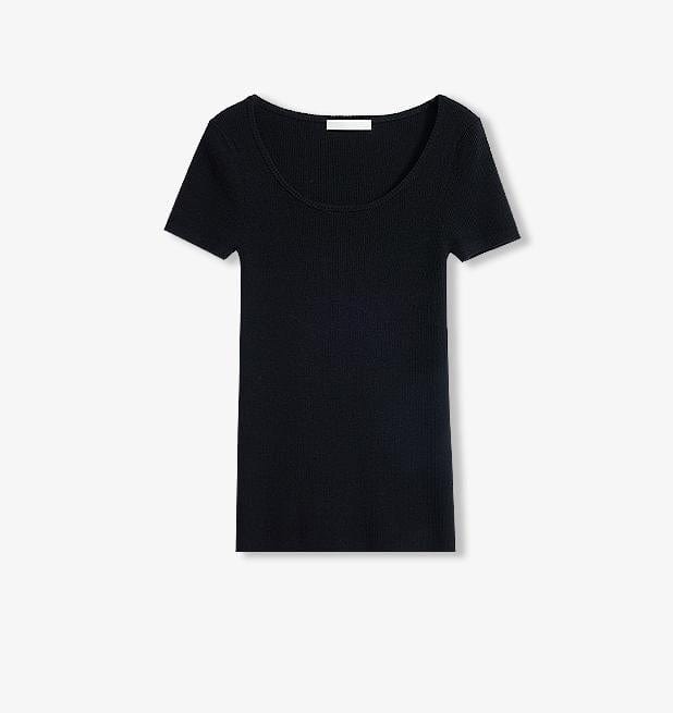 Fireladyfur Clothing Women's Fashion - Women's Clothing - Blouses & Shirts Black / S（4-6） German Yangtze Machine Washable Wool Round Neck Slim Short Sleeve Top for Women