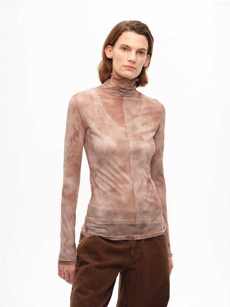 Fireladyfur Clothing Women's Fashion - Women's Clothing - Blouses & Shirts [FF×JW Rich Dusk] Exquisite and Fashionable Mesh Rendering High Collar T-Shirt Bottoming Shirt
