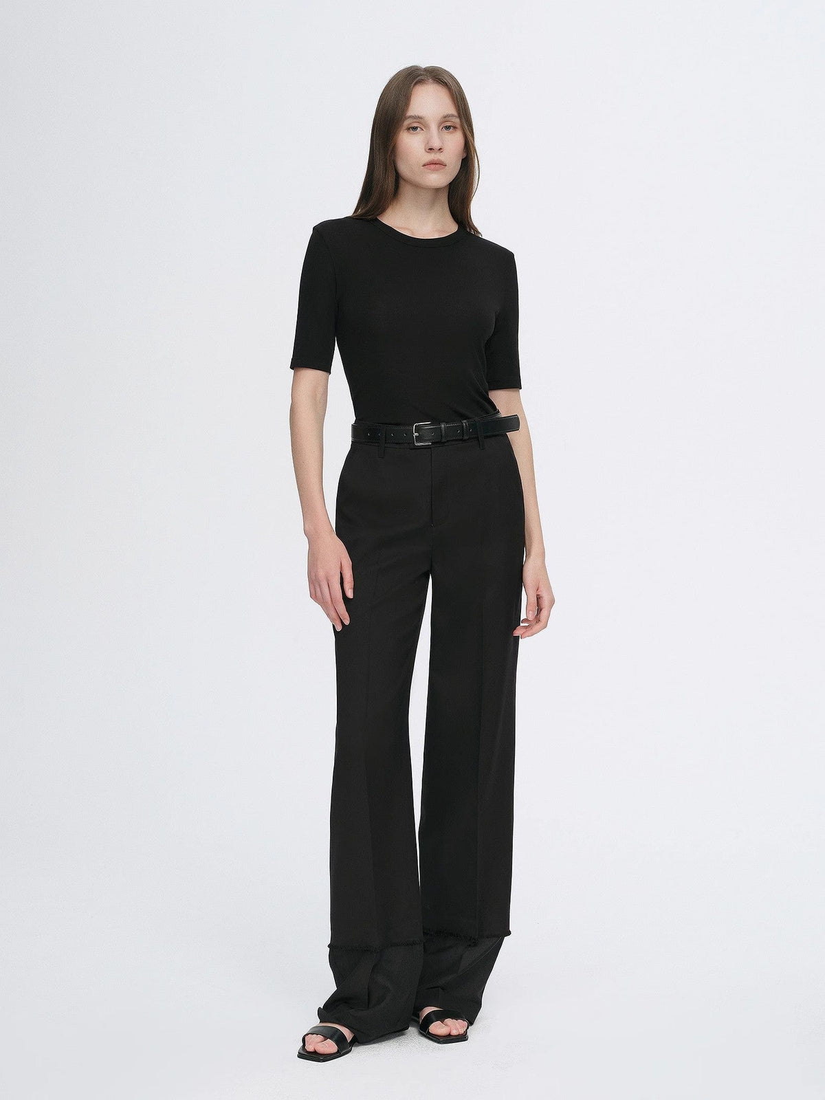 Fireladyfur Clothing Women's Fashion - Women's Clothing - Blouses & Shirts Fitted Waist Slimming Round Neck Tencel Cashmere Versatile Short-Sleeved T-Shirt
