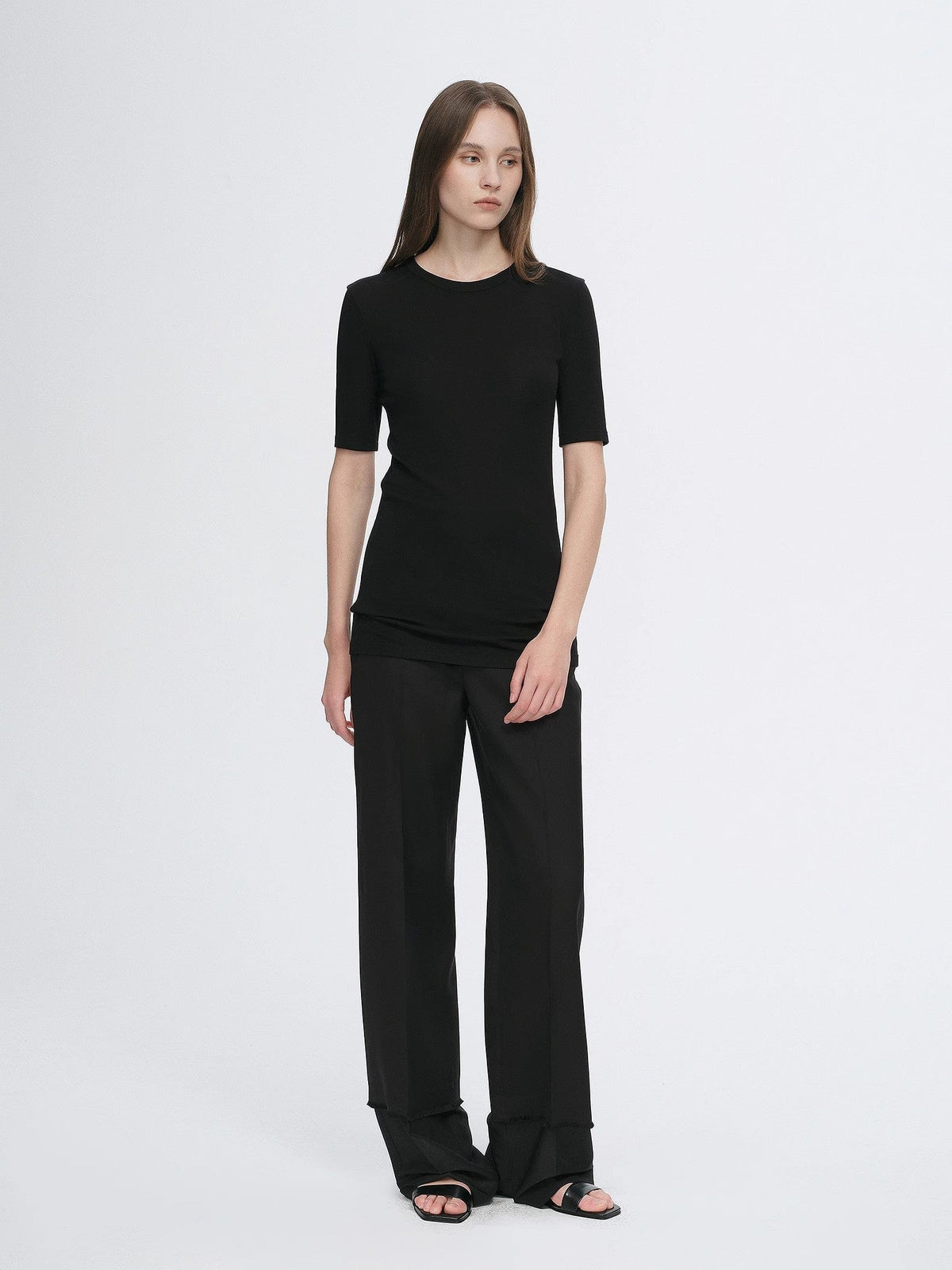 Fireladyfur Clothing Women's Fashion - Women's Clothing - Blouses & Shirts Fitted Waist Slimming Round Neck Tencel Cashmere Versatile Short-Sleeved T-Shirt