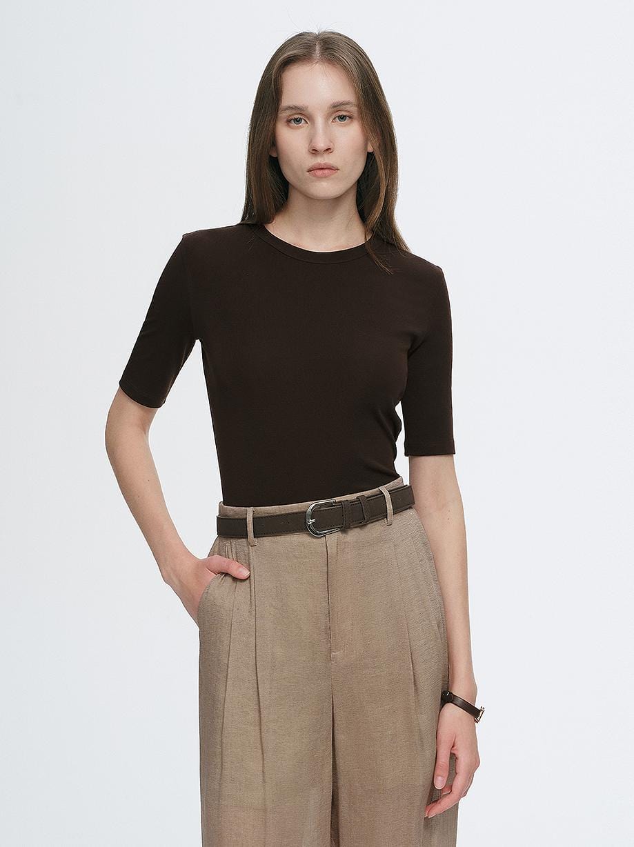 Fireladyfur Clothing Women's Fashion - Women's Clothing - Blouses & Shirts Fitted Waist Slimming Round Neck Tencel Cashmere Versatile Short-Sleeved T-Shirt