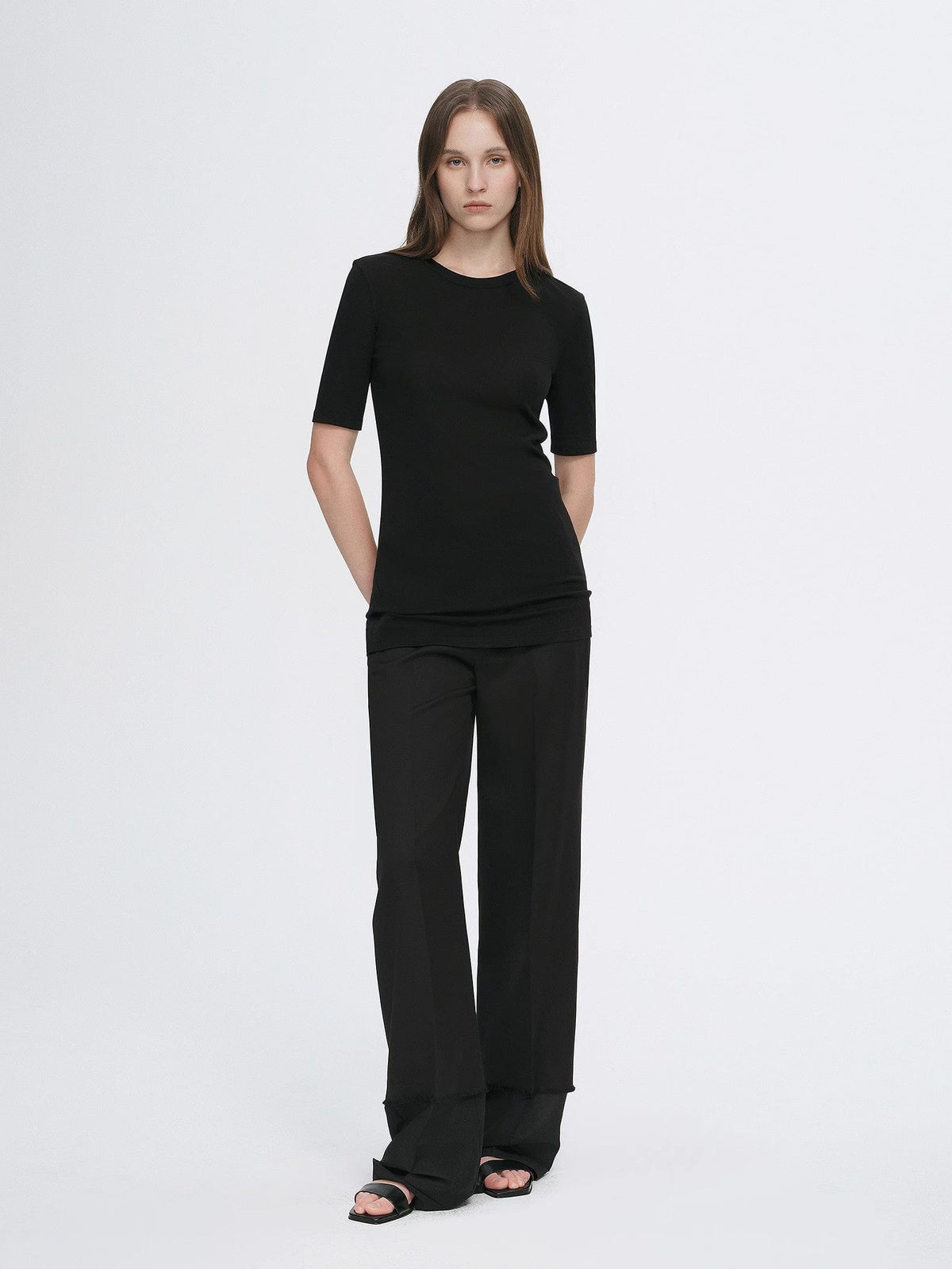 Fireladyfur Clothing Women's Fashion - Women's Clothing - Blouses & Shirts Fitted Waist Slimming Round Neck Tencel Cashmere Versatile Short-Sleeved T-Shirt