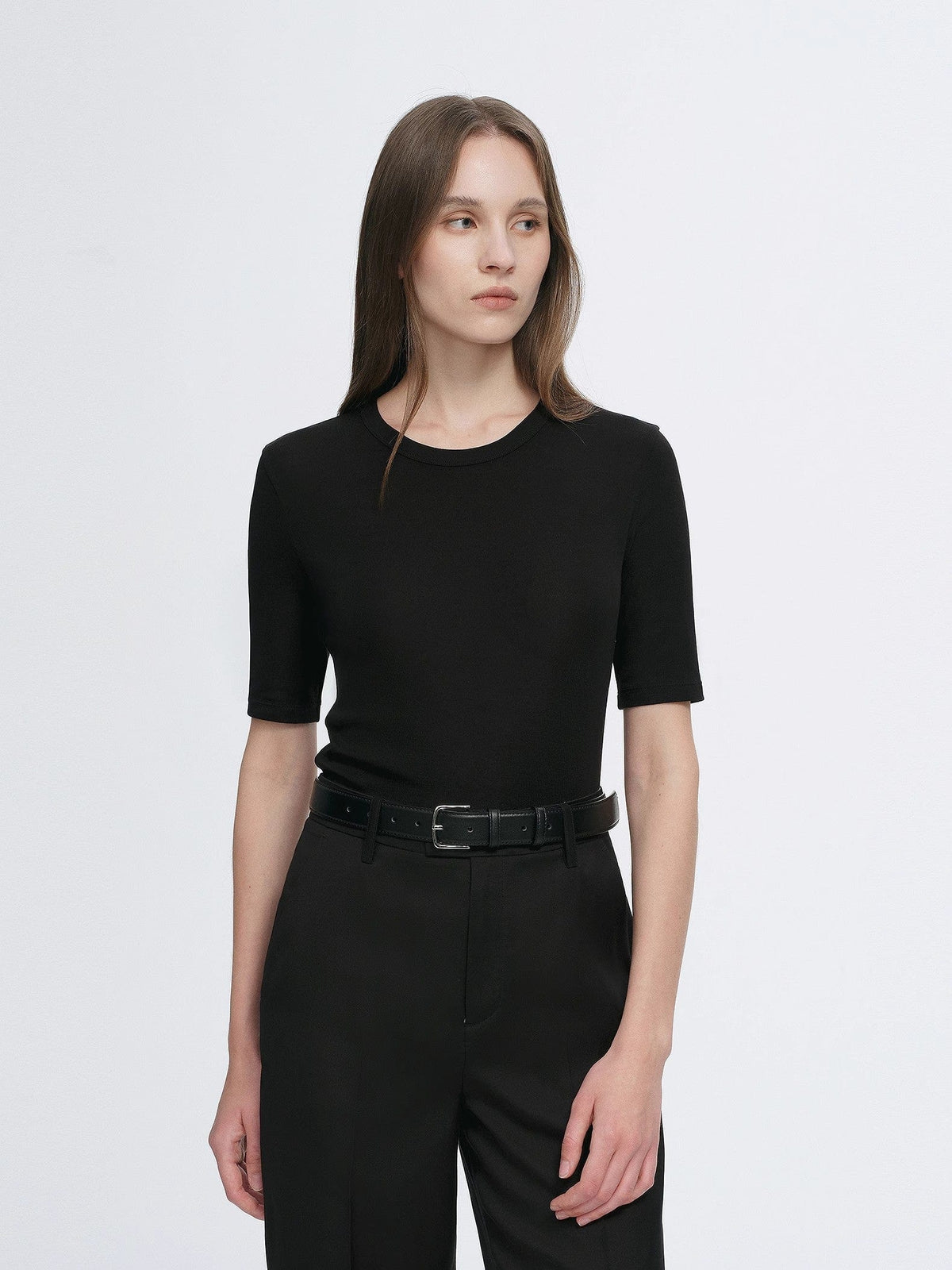 Fireladyfur Clothing Women's Fashion - Women's Clothing - Blouses & Shirts Fitted Waist Slimming Round Neck Tencel Cashmere Versatile Short-Sleeved T-Shirt