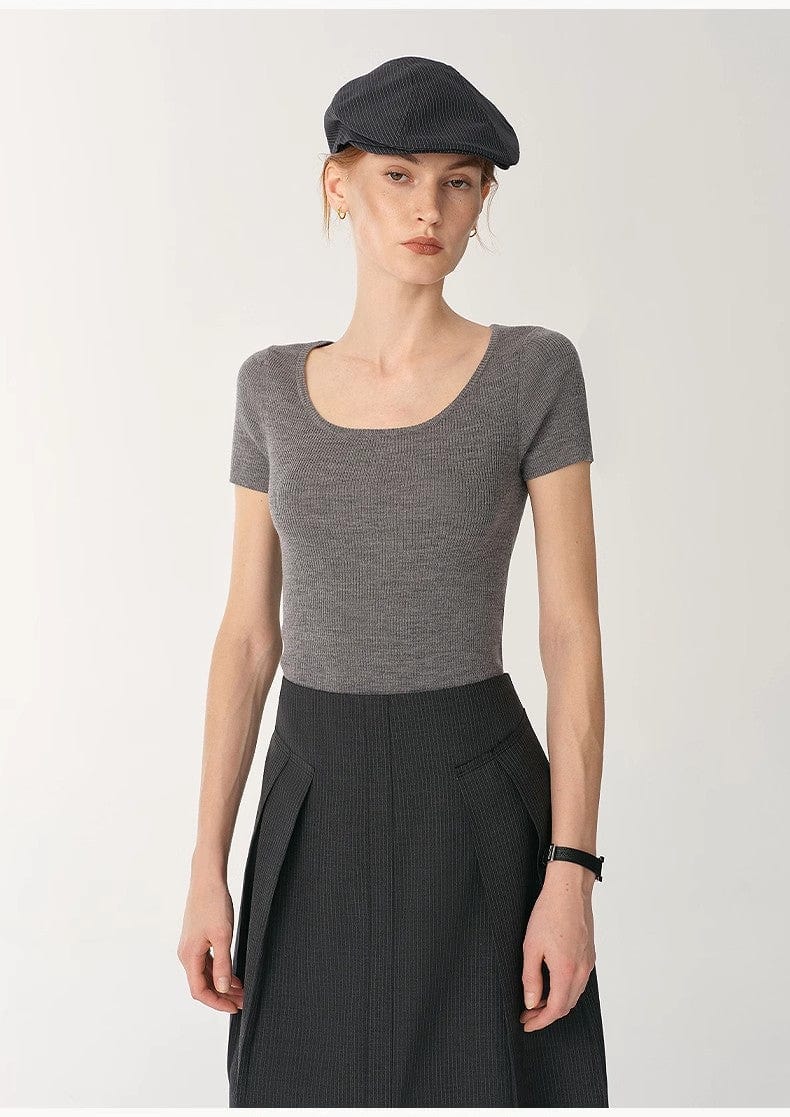 Fireladyfur Clothing Women's Fashion - Women's Clothing - Blouses & Shirts German Yangtze Machine Washable Wool Round Neck Slim Short Sleeve Top for Women