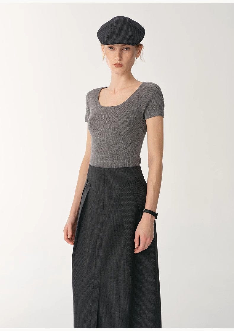 Fireladyfur Clothing Women's Fashion - Women's Clothing - Blouses & Shirts German Yangtze Machine Washable Wool Round Neck Slim Short Sleeve Top for Women
