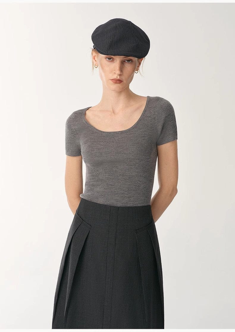 Fireladyfur Clothing Women's Fashion - Women's Clothing - Blouses & Shirts German Yangtze Machine Washable Wool Round Neck Slim Short Sleeve Top for Women
