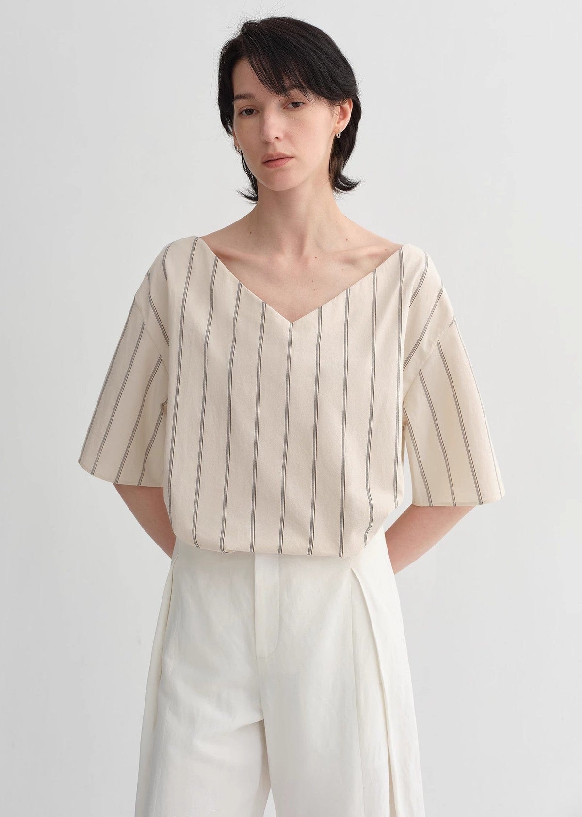 Fireladyfur Clothing Women's Fashion - Women's Clothing - Blouses & Shirts High-Intelligence, Relaxed, Simple, High-Quality, Long-Staple Cotton, Short-Sleeved Shirt for Women