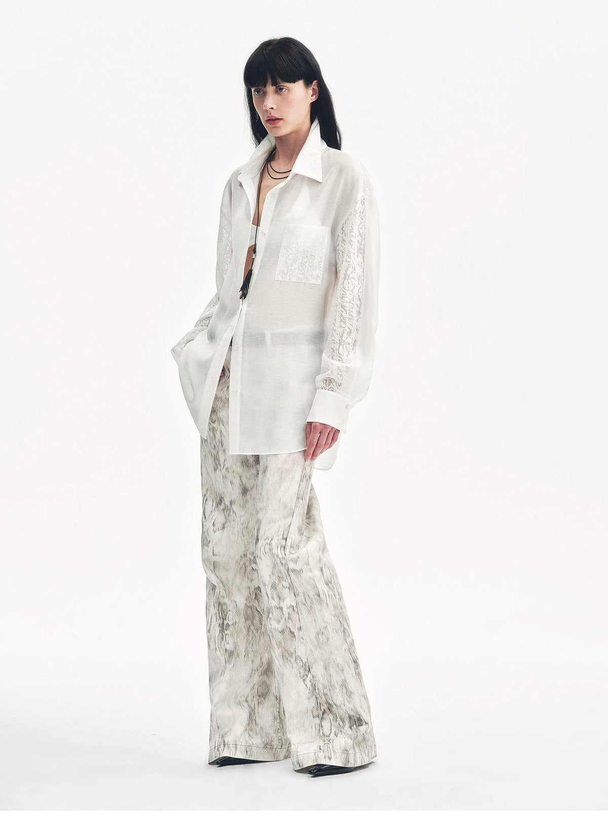 Fireladyfur Clothing Women's Fashion - Women's Clothing - Blouses & Shirts "Ideal Spring Day" Jacquard Hollow Drop Shoulder Shirt Summer