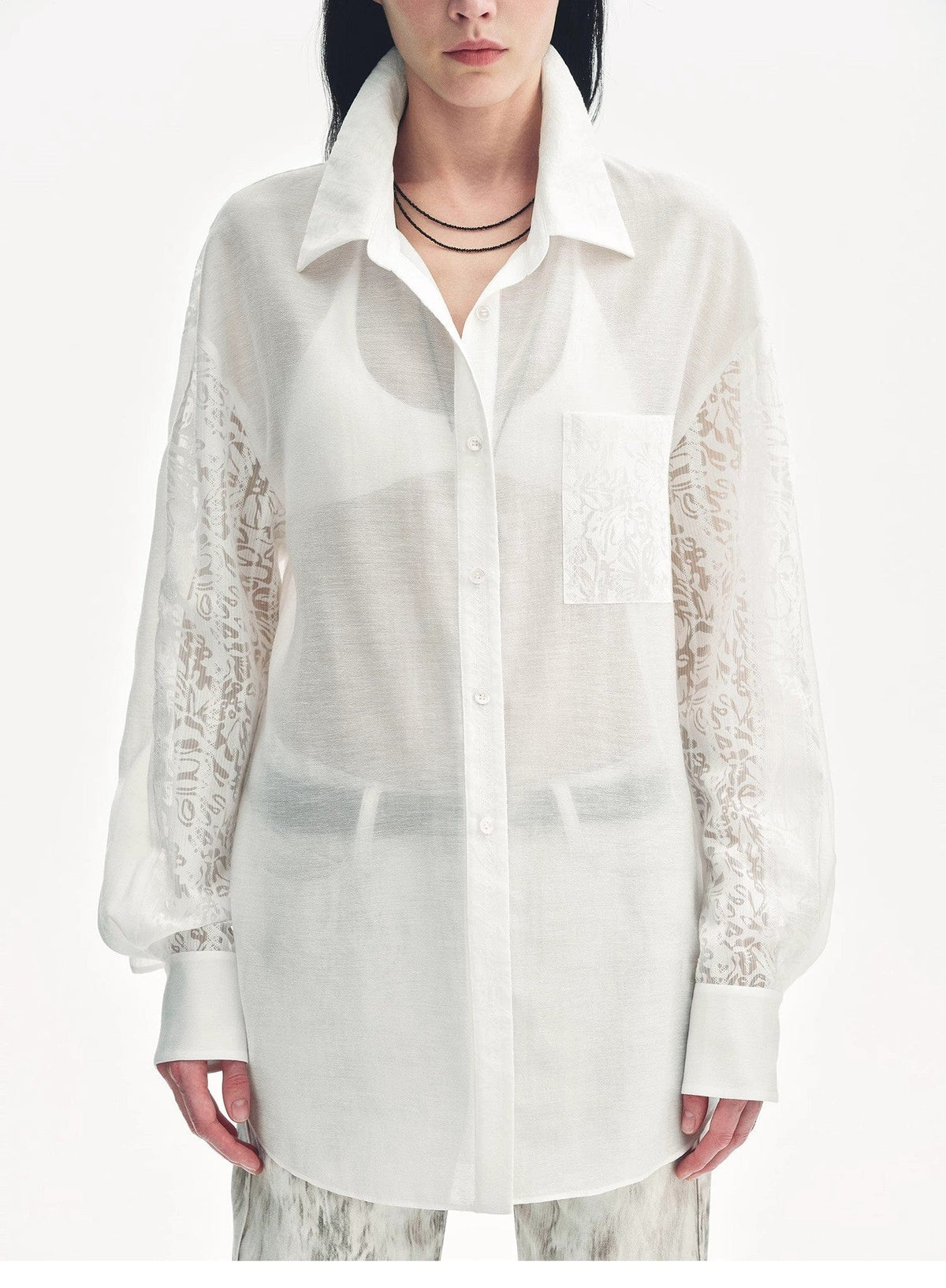Fireladyfur Clothing Women's Fashion - Women's Clothing - Blouses & Shirts "Ideal Spring Day" Jacquard Hollow Drop Shoulder Shirt Summer