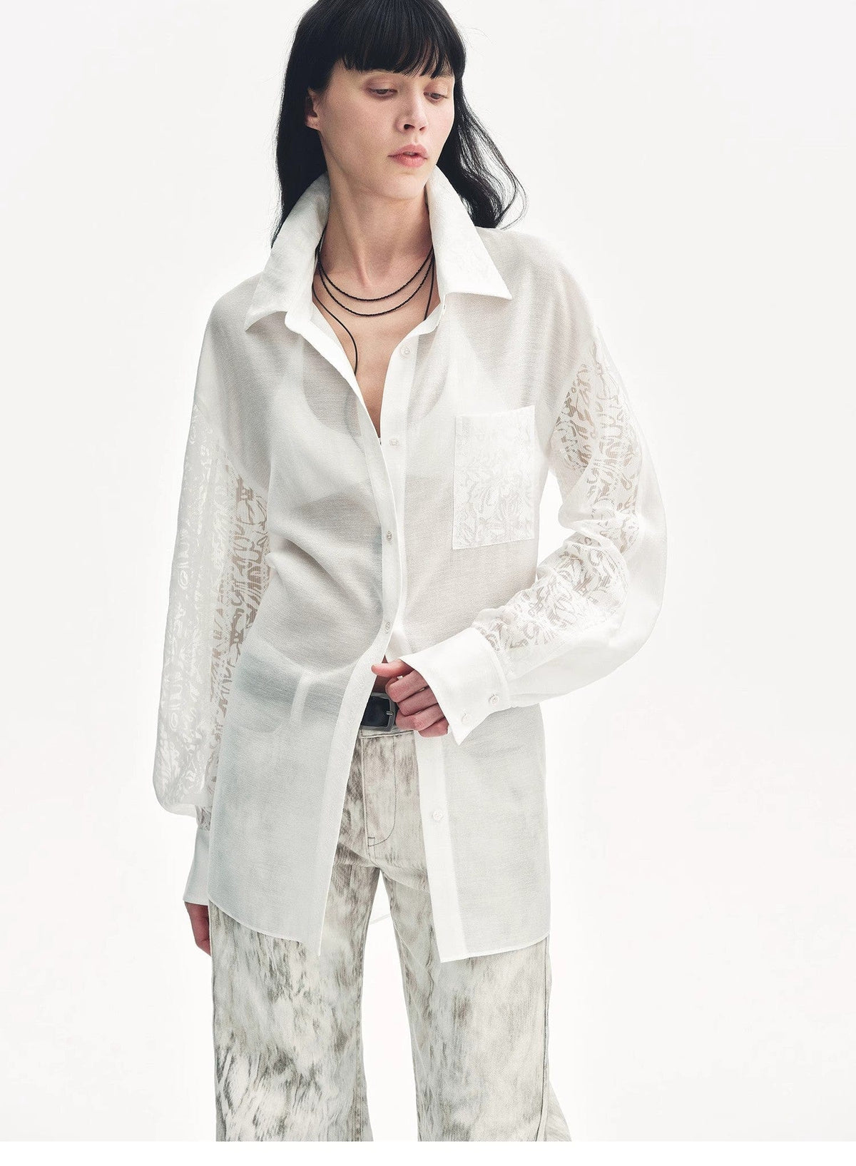 Fireladyfur Clothing Women's Fashion - Women's Clothing - Blouses & Shirts "Ideal Spring Day" Jacquard Hollow Drop Shoulder Shirt Summer
