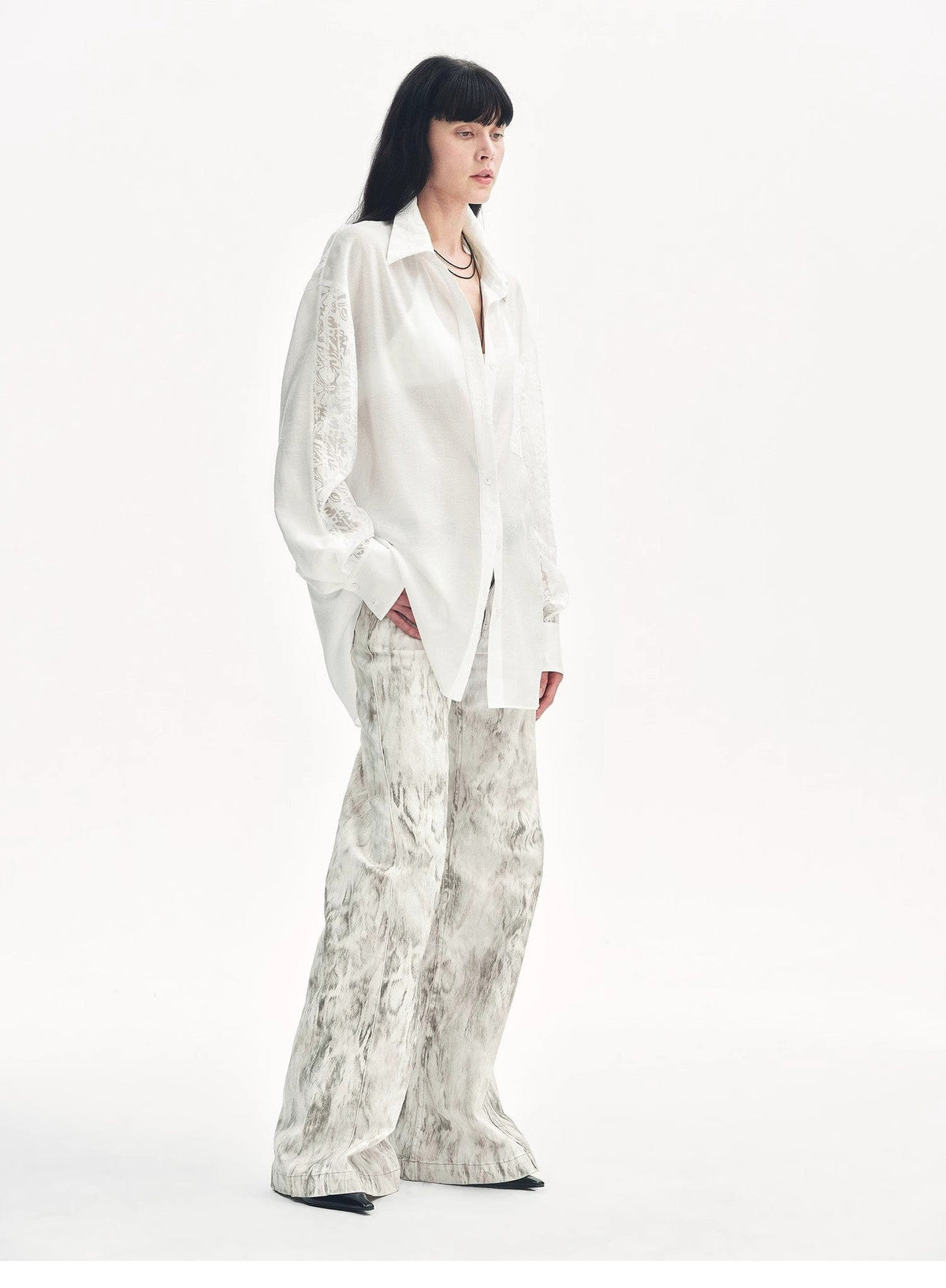 Fireladyfur Clothing Women's Fashion - Women's Clothing - Blouses & Shirts "Ideal Spring Day" Jacquard Hollow Drop Shoulder Shirt Summer