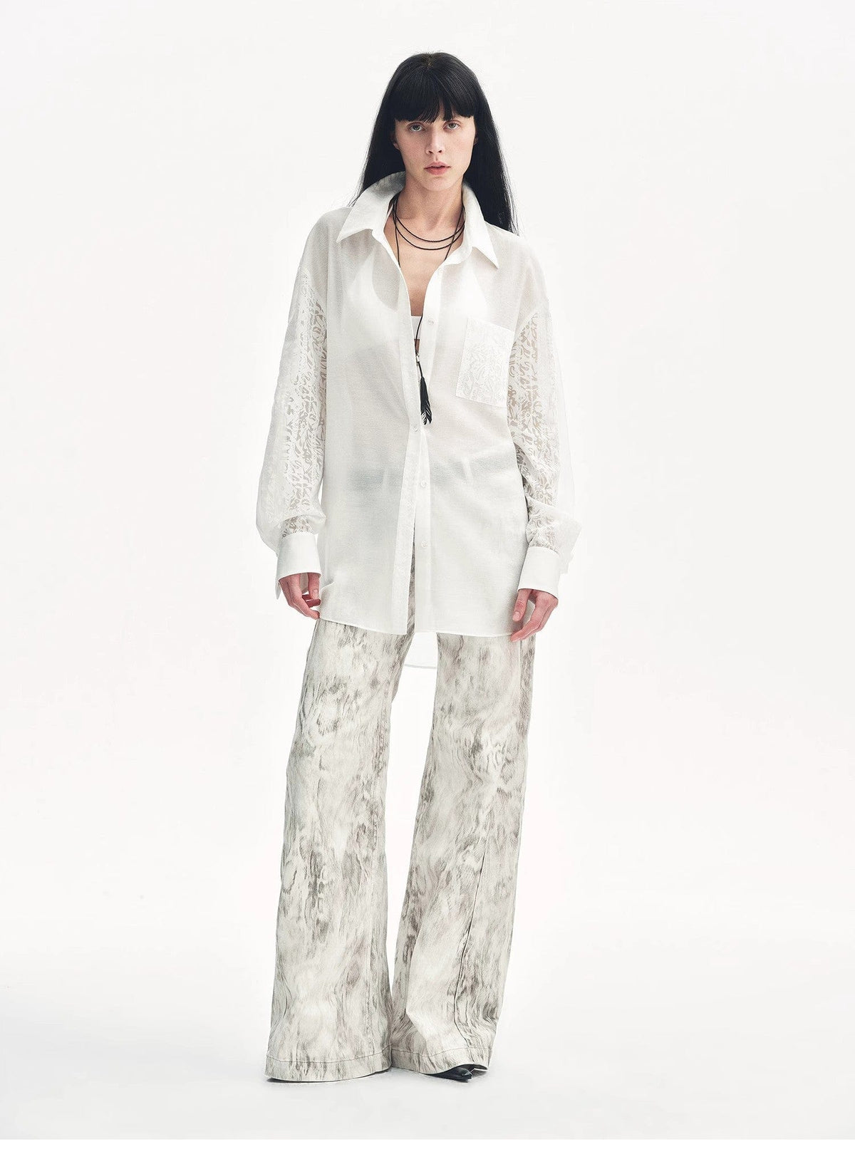Fireladyfur Clothing Women's Fashion - Women's Clothing - Blouses & Shirts "Ideal Spring Day" Jacquard Hollow Drop Shoulder Shirt Summer