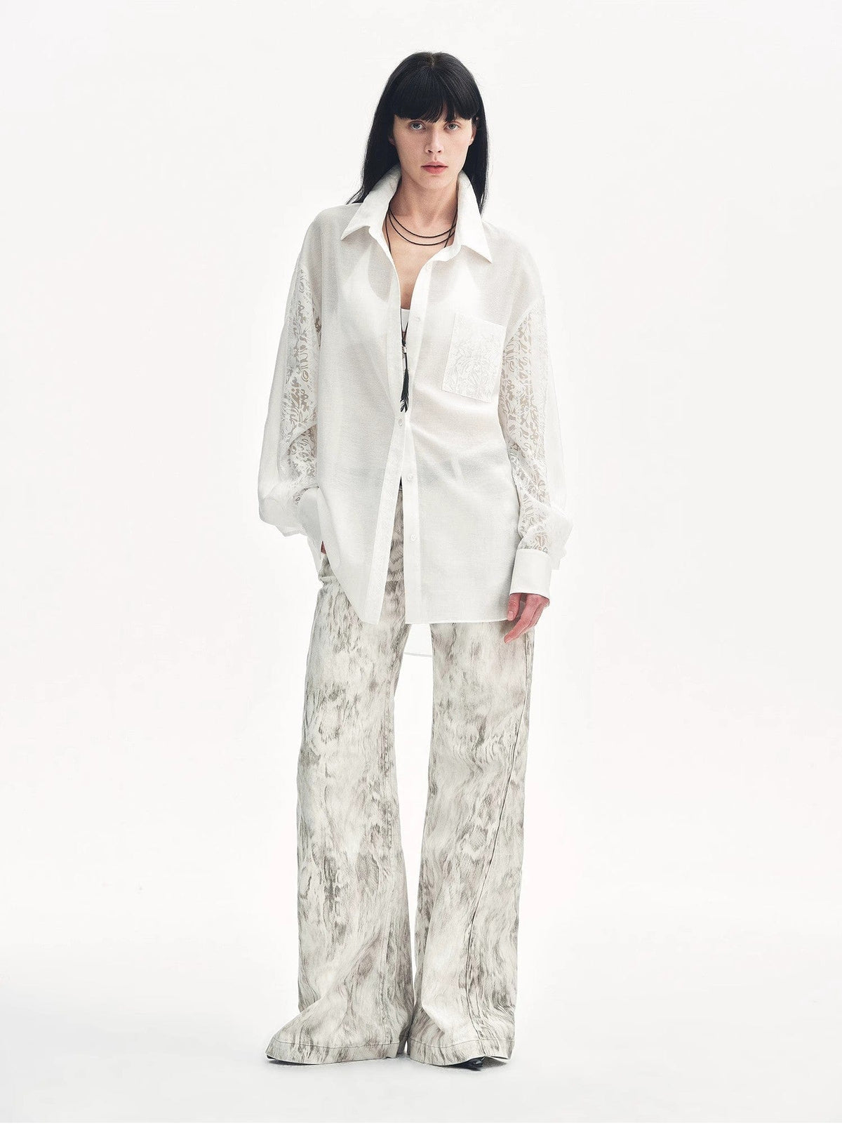 Fireladyfur Clothing Women's Fashion - Women's Clothing - Blouses & Shirts "Ideal Spring Day" Jacquard Hollow Drop Shoulder Shirt Summer