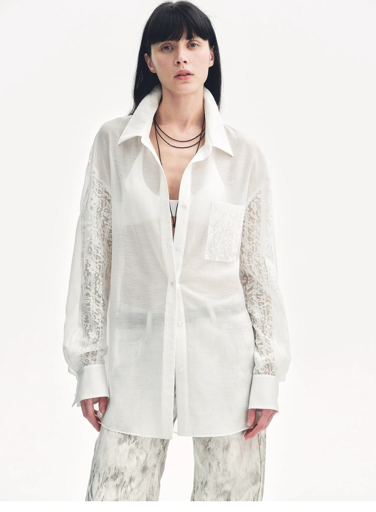 Fireladyfur Clothing Women's Fashion - Women's Clothing - Blouses & Shirts "Ideal Spring Day" Jacquard Hollow Drop Shoulder Shirt Summer