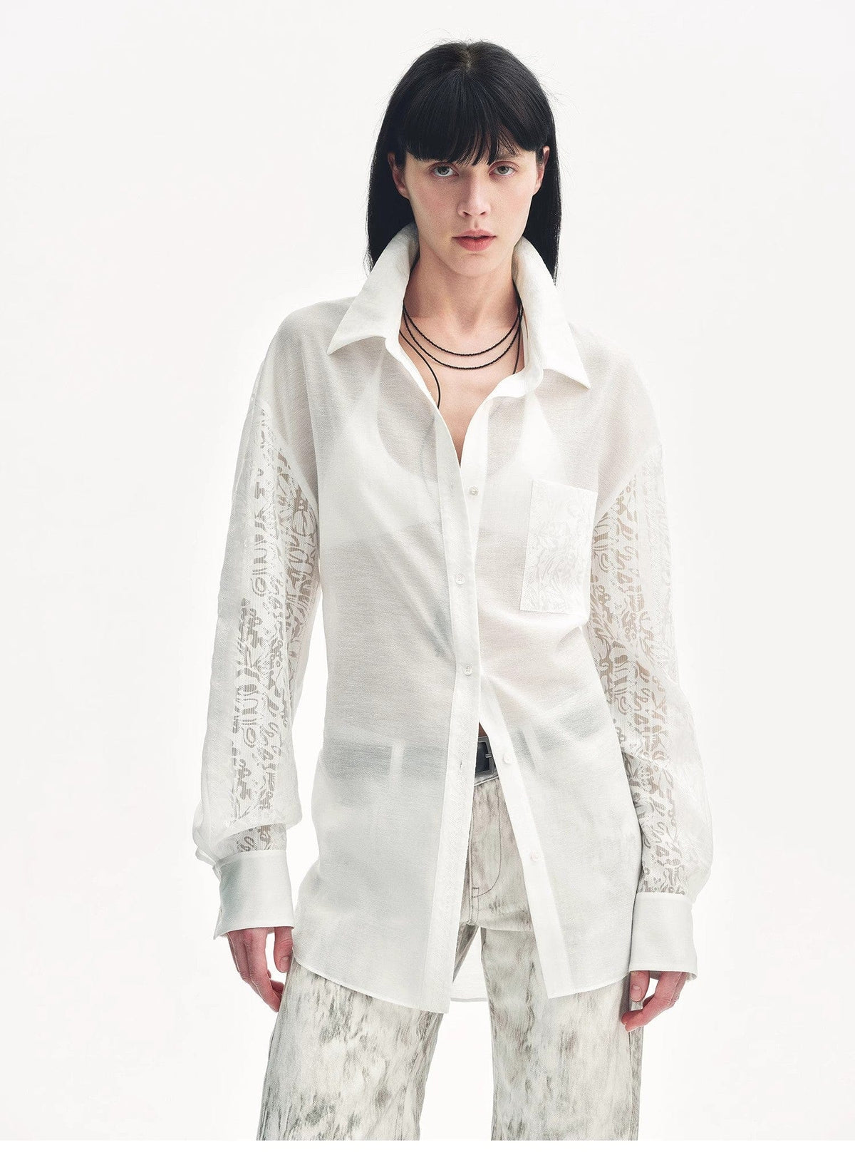 Fireladyfur Clothing Women's Fashion - Women's Clothing - Blouses & Shirts "Ideal Spring Day" Jacquard Hollow Drop Shoulder Shirt Summer