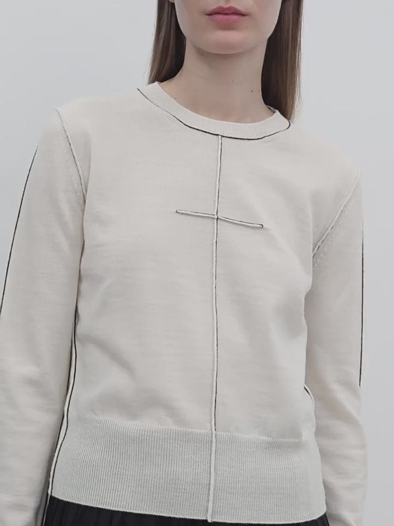 Fireladyfur Clothing Women's Fashion - Women's Clothing - Blouses & Shirts “Imbell"Imported Yangtze 30NM Contrast Stitch Wool Knit Skin-Friendly Short Top