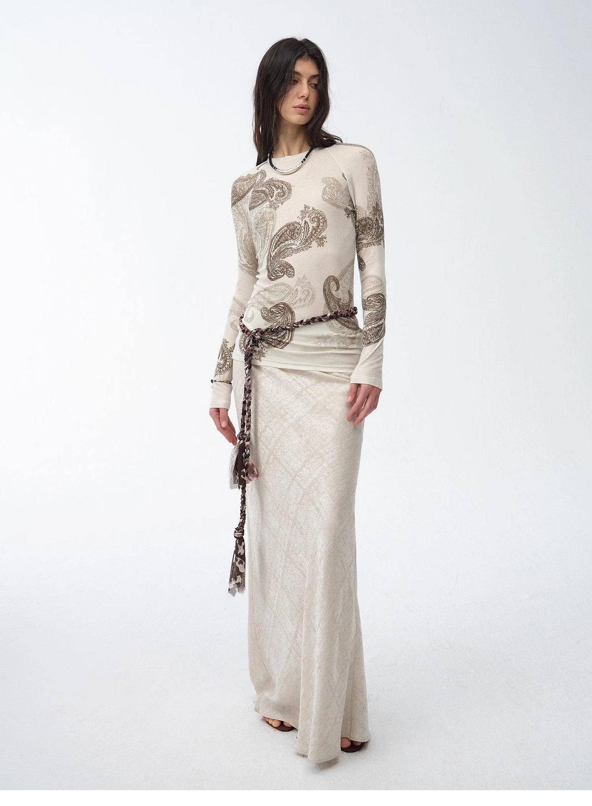 Fireladyfur Clothing Women's Fashion - Women's Clothing - Blouses & Shirts "Light and Breezy" Retro Bias-Cut Linen Blended Straight Fishtail Maxi Skirt
