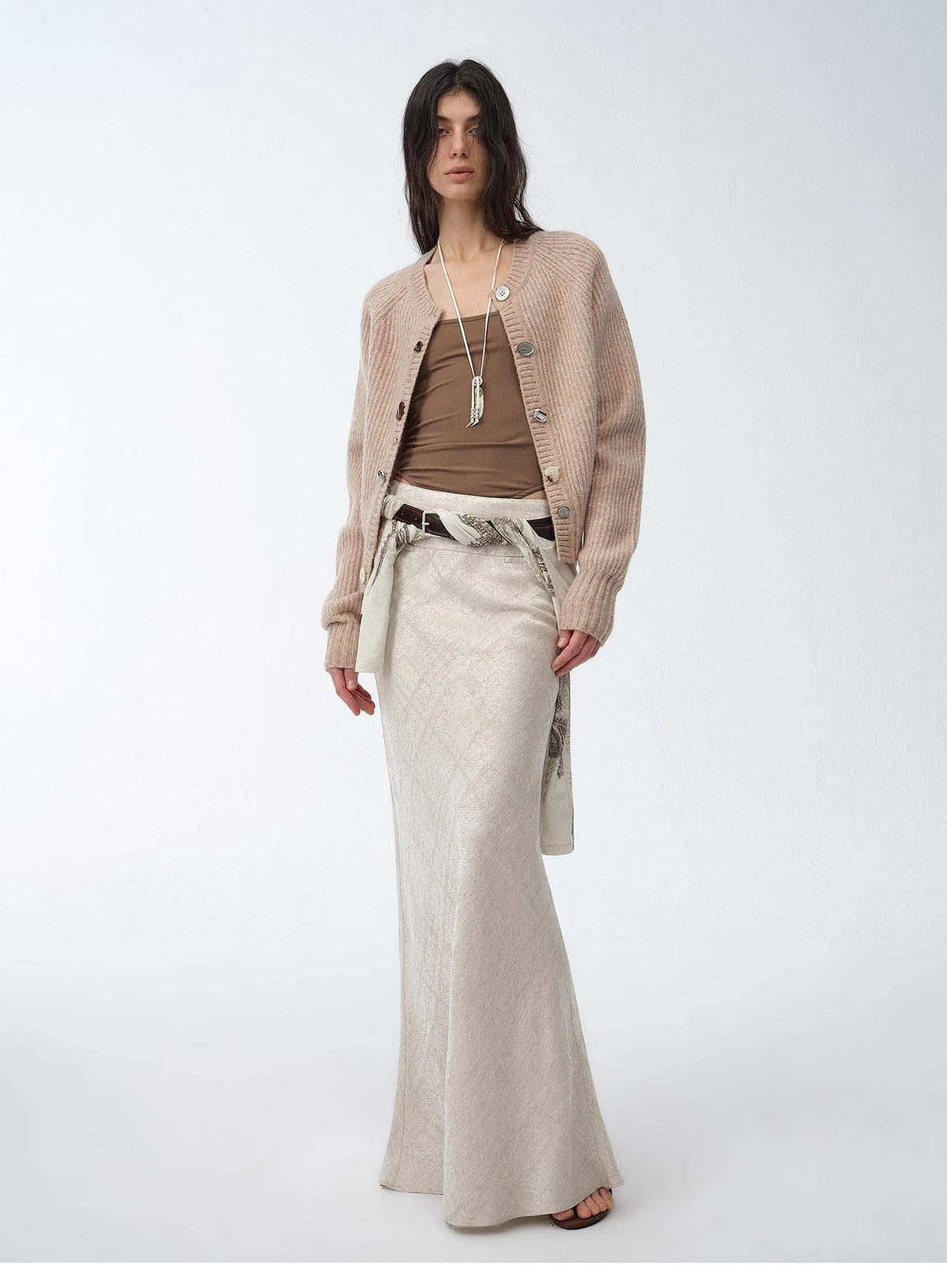 Fireladyfur Clothing Women's Fashion - Women's Clothing - Blouses & Shirts "Light and Breezy" Retro Bias-Cut Linen Blended Straight Fishtail Maxi Skirt