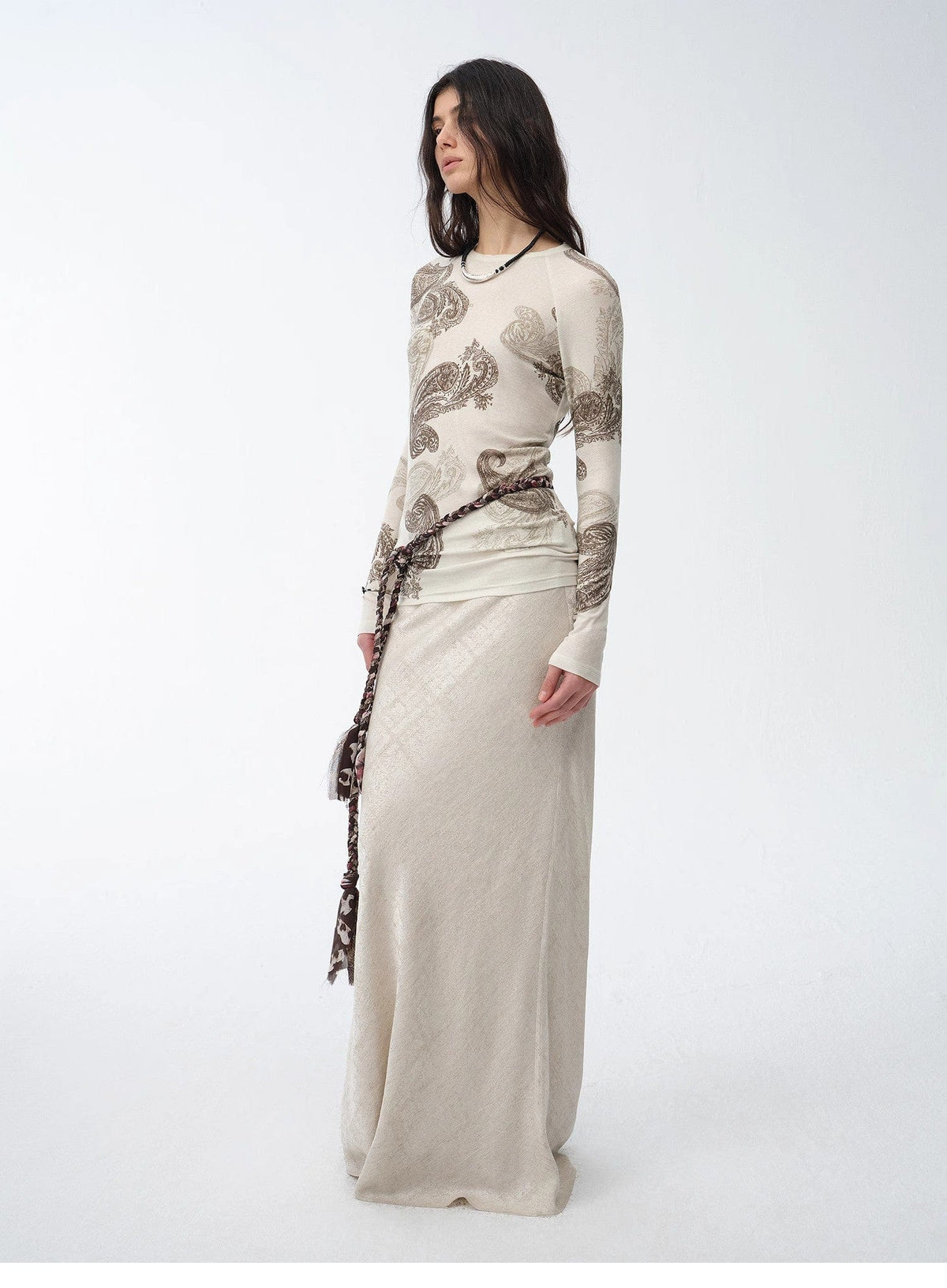 Fireladyfur Clothing Women's Fashion - Women's Clothing - Blouses & Shirts "Light and Breezy" Retro Bias-Cut Linen Blended Straight Fishtail Maxi Skirt