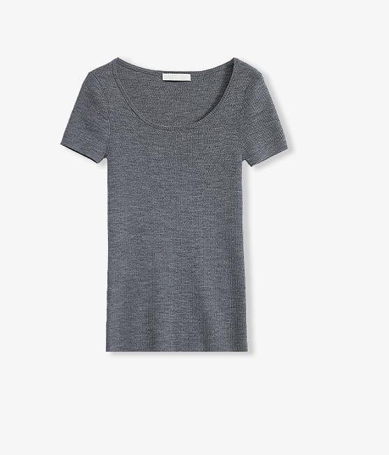 Fireladyfur Clothing Women's Fashion - Women's Clothing - Blouses & Shirts Light Gray / S（4-6） German Yangtze Machine Washable Wool Round Neck Slim Short Sleeve Top for Women