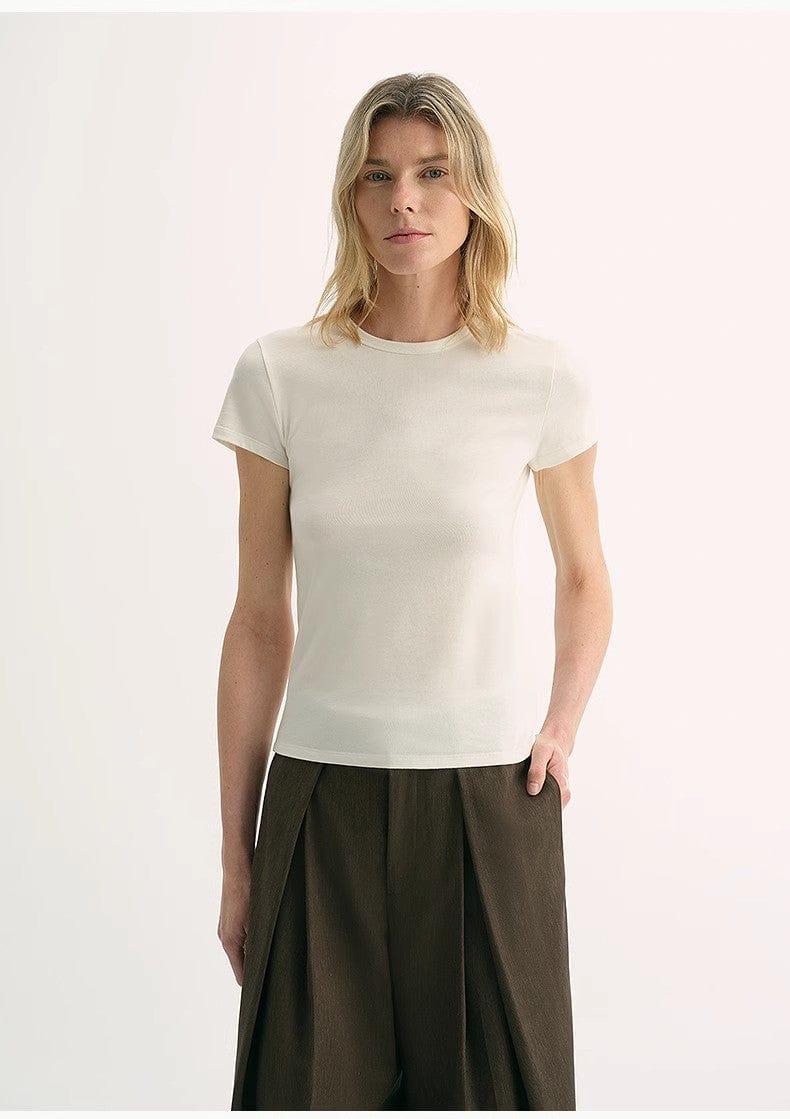 Fireladyfur Clothing Women's Fashion - Women's Clothing - Blouses & Shirts LINDIS Wool Mulberry Silk Classic Short-Sleeved Round Neck T-Shirt for Women