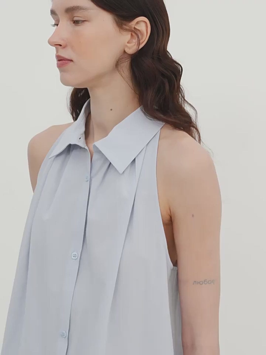 Fireladyfur Clothing Women's Fashion - Women's Clothing - Blouses & Shirts "Poland Island" Imported Pure Cotton Stand-Up Collar Sleeveless Striped Shirt Temperament Top for Women