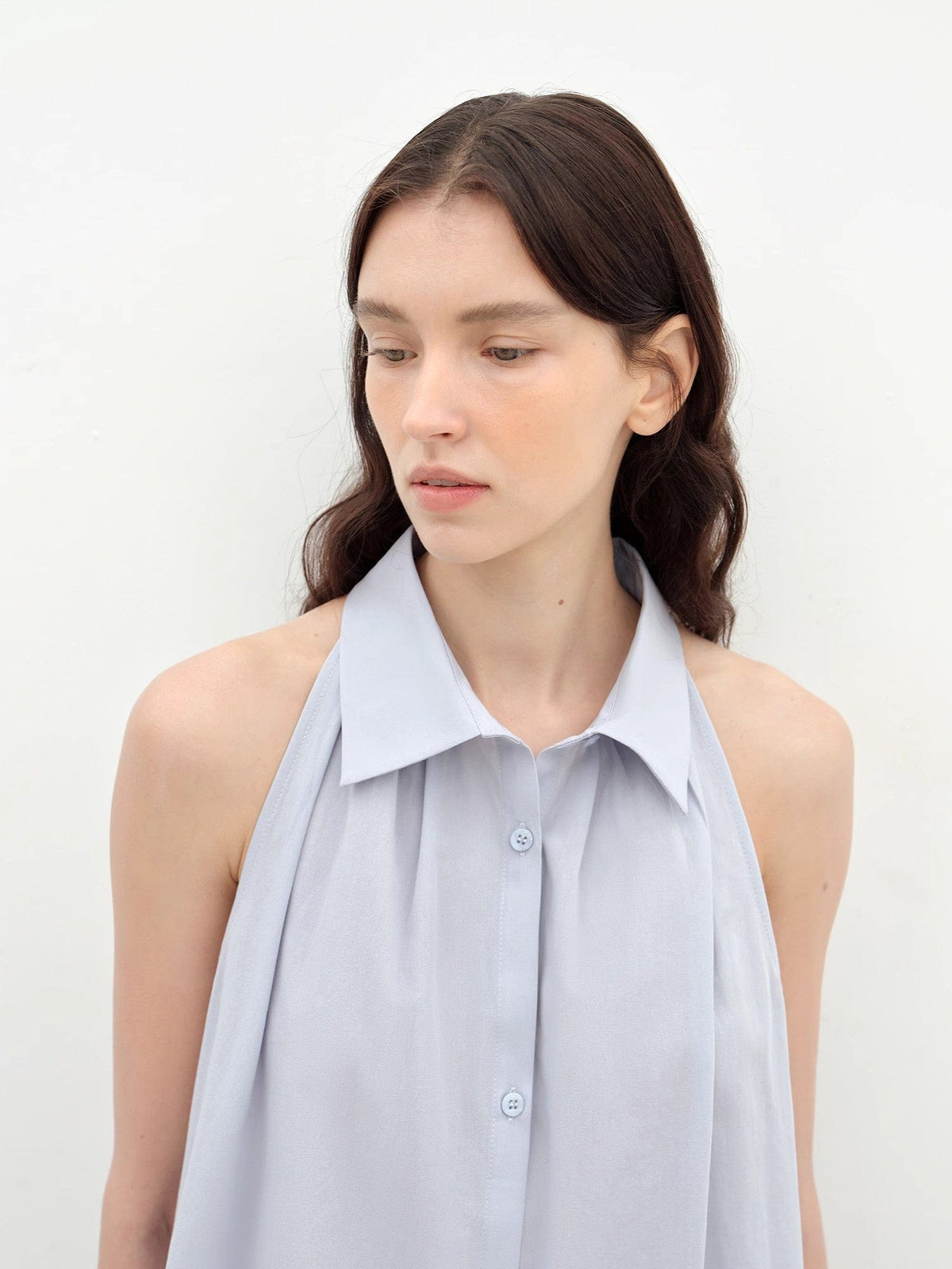 Fireladyfur Clothing Women's Fashion - Women's Clothing - Blouses & Shirts "Poland Island" Imported Pure Cotton Stand-Up Collar Sleeveless Striped Shirt Temperament Top for Women