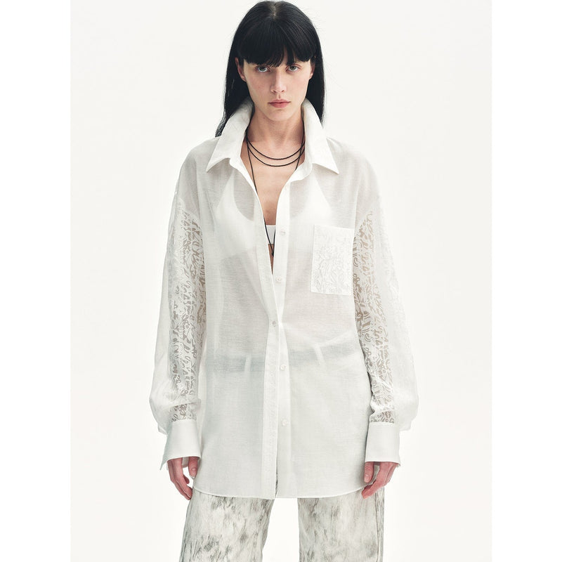 Fireladyfur Clothing Women's Fashion - Women's Clothing - Blouses & Shirts S（4-6） "Ideal Spring Day" Jacquard Hollow Drop Shoulder Shirt Summer