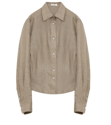 Fireladyfur Clothing Women's Fashion - Women's Clothing - Blouses & Shirts S（4-6） / Original Hemp Green "Berlin Afternoon Tea" Refreshing Breathable Twill Linen Deconstructed Silhouette Old Money Style Waist Shirt Top