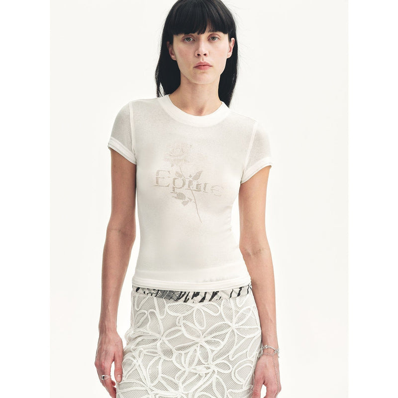 Fireladyfur Clothing Women's Fashion - Women's Clothing - Blouses & Shirts S（4-6） / White "Memory Navigation" Tencel Acetate Fake Two-Piece Slim Fit Straight Shoulder T-Shirt