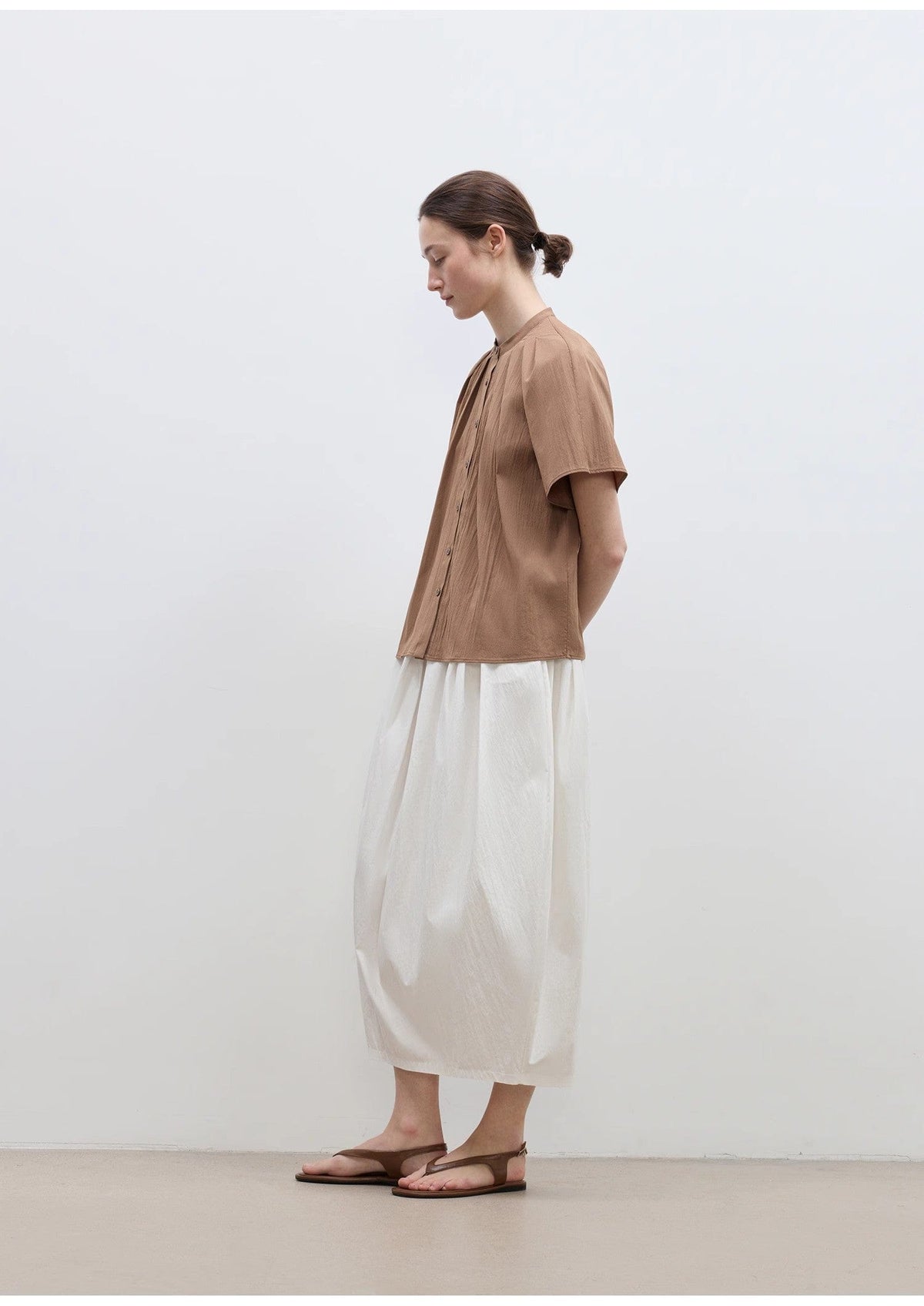 Fireladyfur Clothing Women's Fashion - Women's Clothing - Blouses & Shirts "Silent Island" Stand-Up Collar Pleated Short-Sleeved Shirt Women's Casual Top