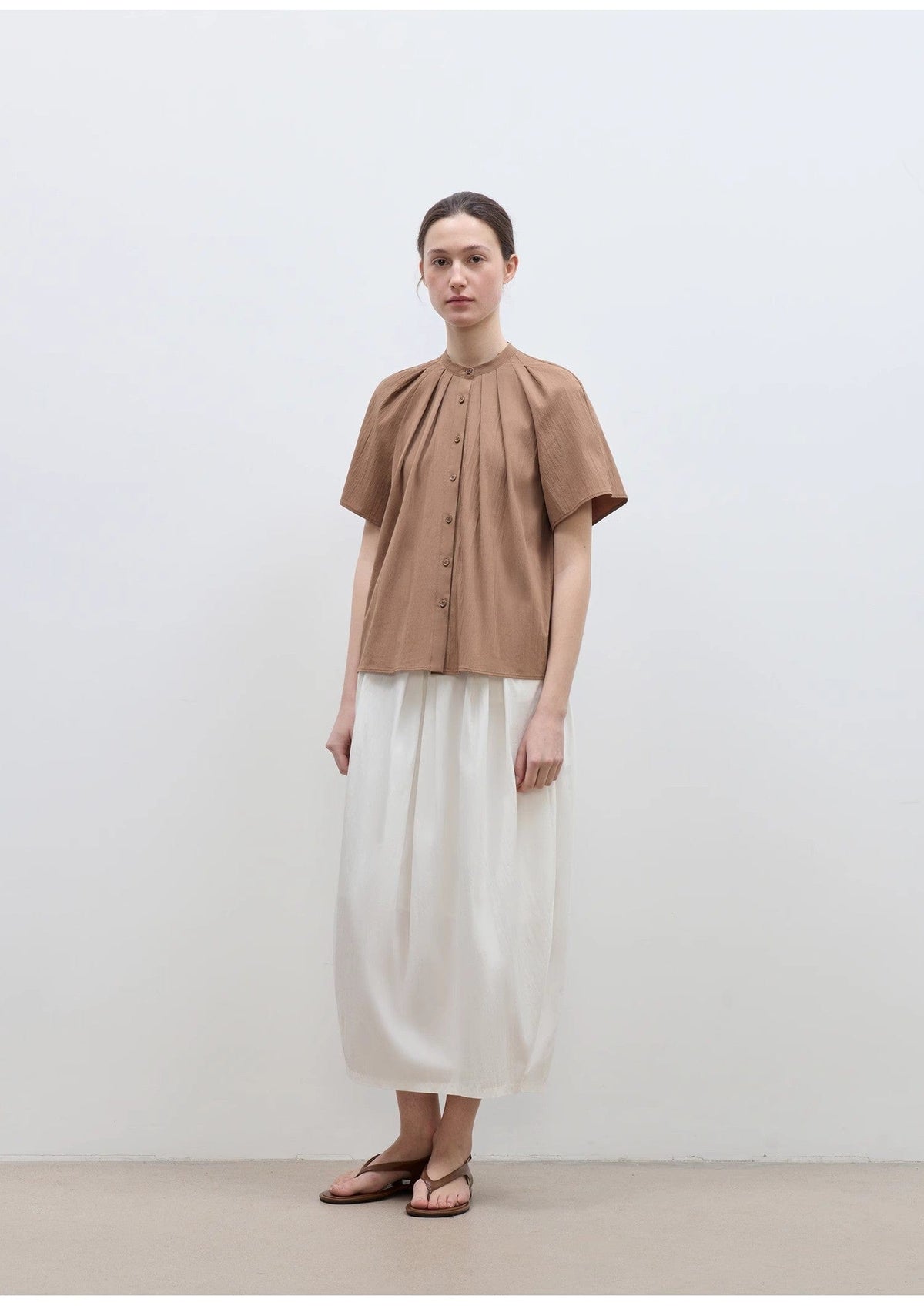 Fireladyfur Clothing Women's Fashion - Women's Clothing - Blouses & Shirts "Silent Island" Stand-Up Collar Pleated Short-Sleeved Shirt Women's Casual Top