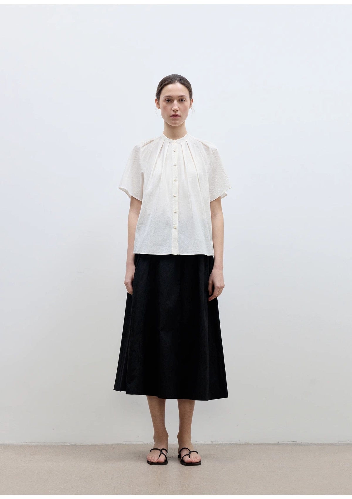 Fireladyfur Clothing Women's Fashion - Women's Clothing - Blouses & Shirts "Silent Island" Stand-Up Collar Pleated Short-Sleeved Shirt Women's Casual Top