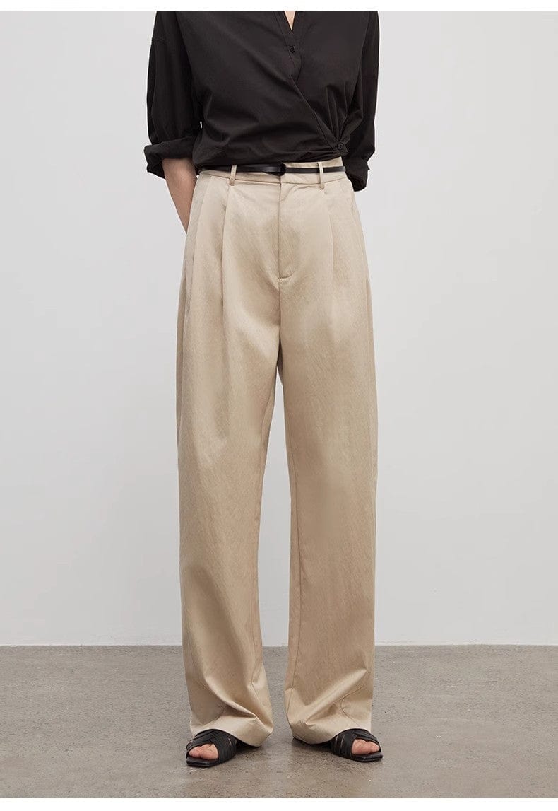 Fireladyfur Clothing Women's Fashion - Women's Clothing - Blouses & Shirts Spliced Double-Pleat Wide-Leg Trousers Straight-Leg Trousers for Women