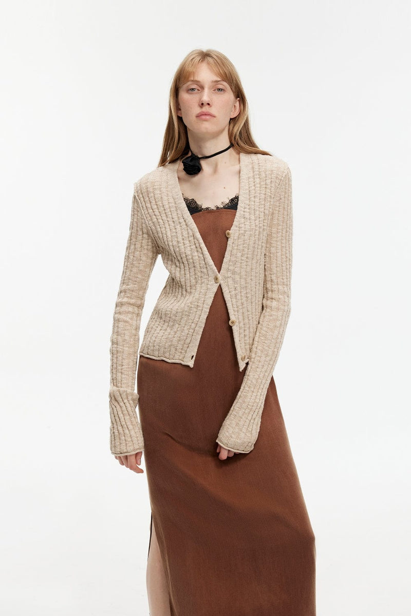 Fireladyfur Clothing Women's Fashion - Women's Clothing - Blouses & Shirts "Spring Grass Single" Luxury Brand Same Version Cotton Linen Yarn V-Neck Slim Pit Short Knitted Cardigan