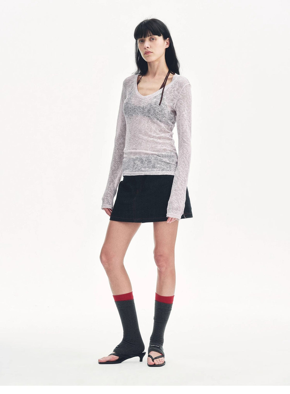 Fireladyfur Clothing Women's Fashion - Women's Clothing - Blouses & Shirts "Spring Old Dream" Loose and Versatile Slightly Hollow V-Neck Straight Shoulder Top