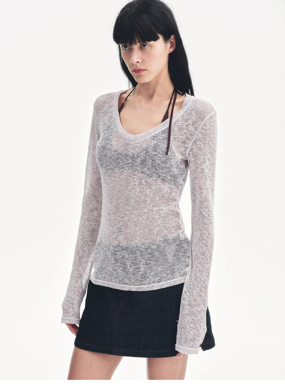 Fireladyfur Clothing Women's Fashion - Women's Clothing - Blouses & Shirts "Spring Old Dream" Loose and Versatile Slightly Hollow V-Neck Straight Shoulder Top