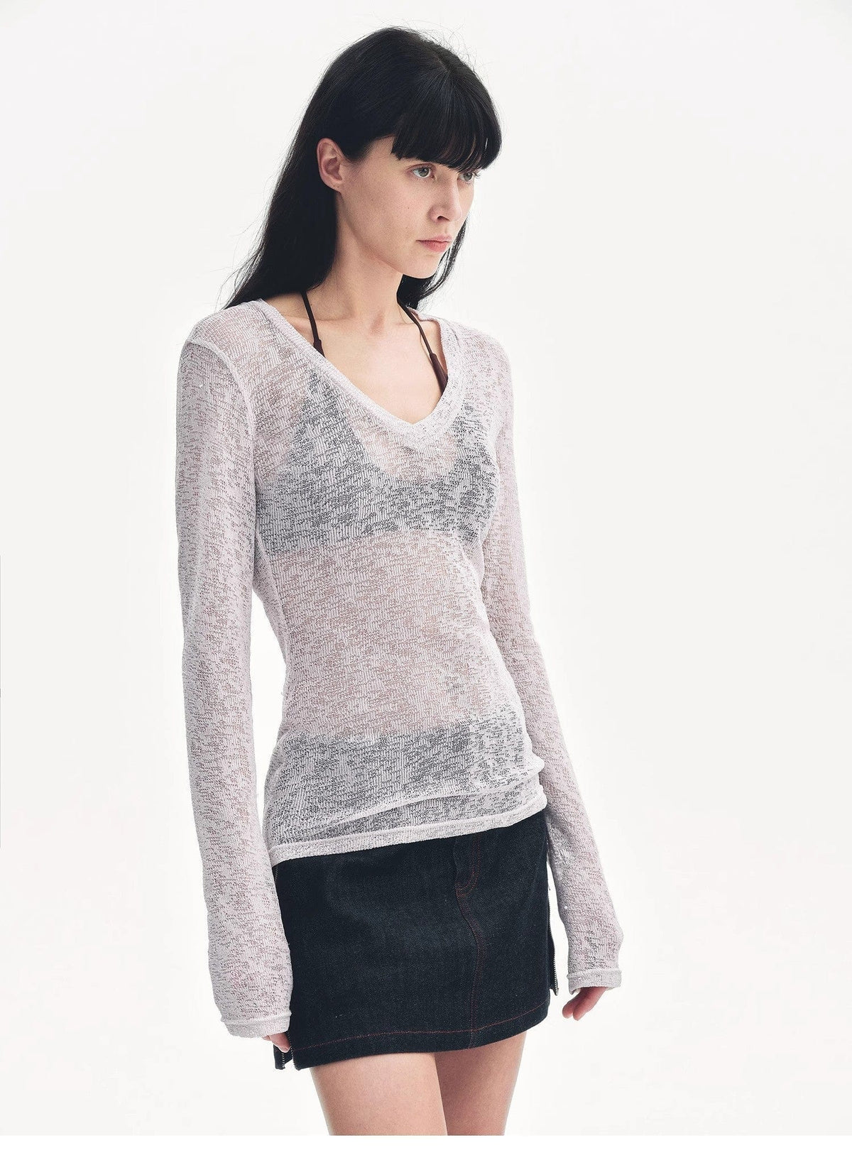 Fireladyfur Clothing Women's Fashion - Women's Clothing - Blouses & Shirts "Spring Old Dream" Loose and Versatile Slightly Hollow V-Neck Straight Shoulder Top