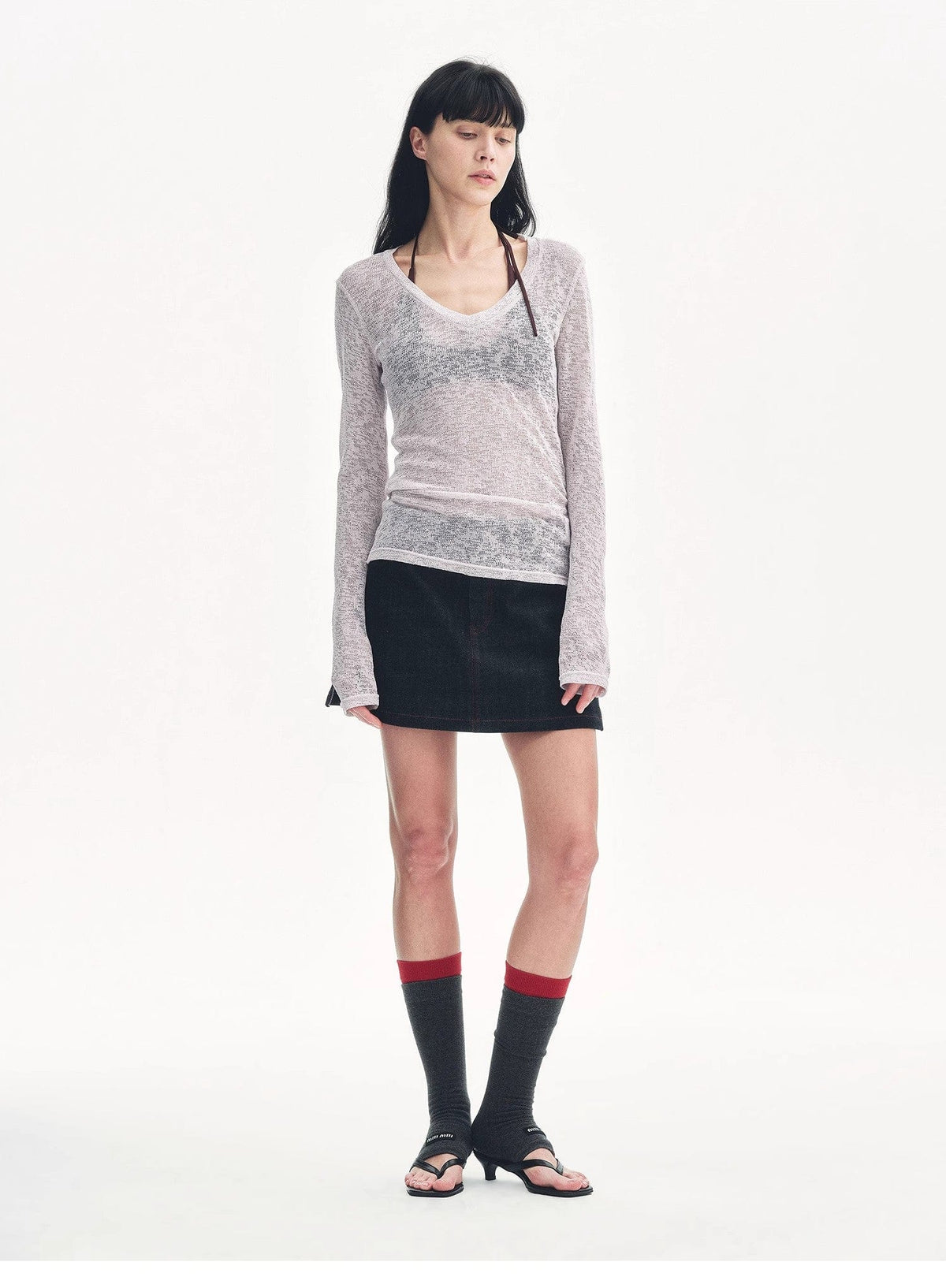 Fireladyfur Clothing Women's Fashion - Women's Clothing - Blouses & Shirts "Spring Old Dream" Loose and Versatile Slightly Hollow V-Neck Straight Shoulder Top
