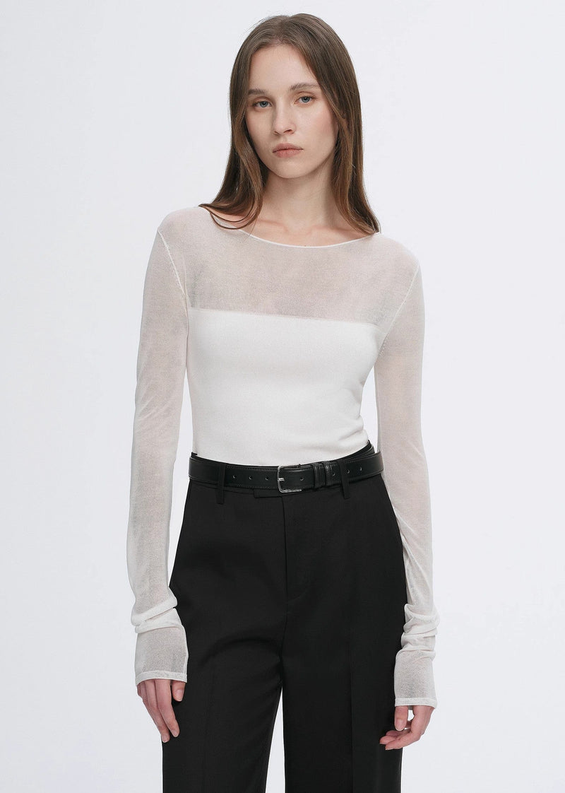 Fireladyfur Clothing Women's Fashion - Women's Clothing - Blouses & Shirts Transparent Patchwork Acetate Tencel Temperament Slim Fit Slim Long Sleeve T-Shirt for Women