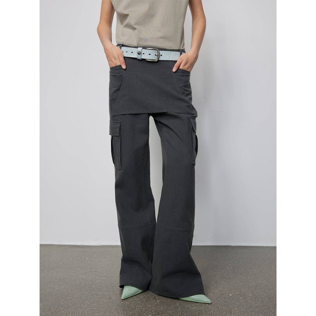 Fireladyfur Clothing Women's Fashion - Women's Clothing - Bottoms - Pants & Capris "Free to Run Away" Miu Style Fake Two-Piece Workwear Micro-Flared Casual Pants Low-Waist Slim Zipper Trousers for Women