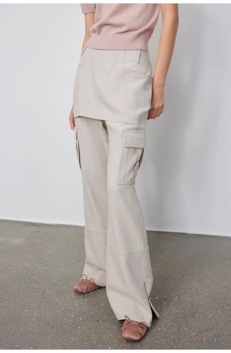 Fireladyfur Clothing Women's Fashion - Women's Clothing - Bottoms - Pants & Capris "Free to Run Away" Miu Style Fake Two-Piece Workwear Micro-Flared Casual Pants Low-Waist Slim Zipper Trousers for Women