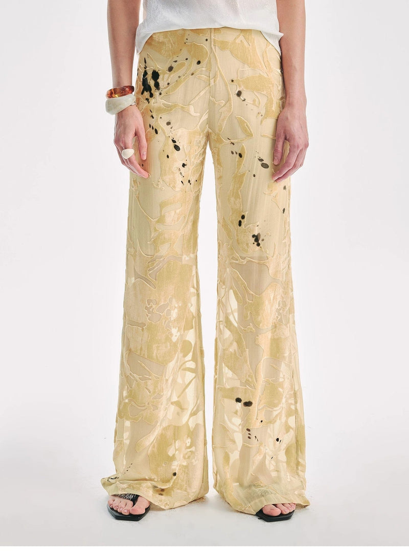 Fireladyfur Clothing Women's Fashion - Women's Clothing - Bottoms - Pants & Capris "Gilded Age" Retro Ink-Splashed Silk Flared Casual Pants