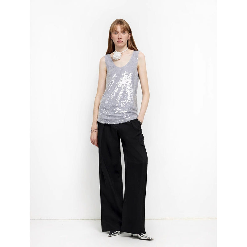 Fireladyfur Clothing Women's Fashion - Women's Clothing - Bottoms - Pants & Capris "Relaxed Old Money" Acetate Linen Old Money-Inspired Draped Mid-Waist Single-Pleat Straight-Leg Wide-Leg Casual Pants