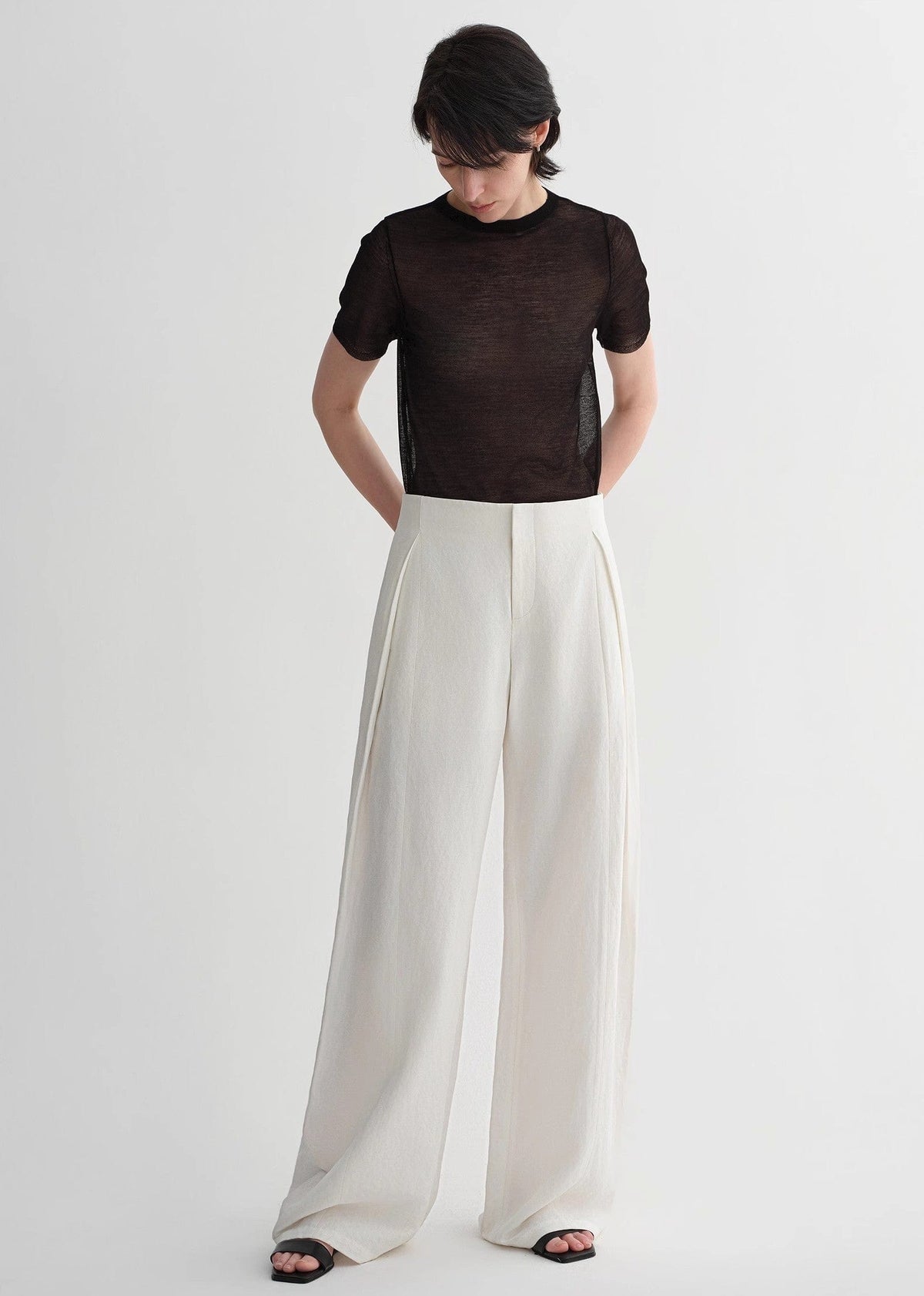 Fireladyfur Clothing Women's Fashion - Women's Clothing - Bottoms - Pants & Capris Summer Mulberry Silk Linen Waistless Three-Dimensional Pleated Wide-Leg Pants for Women