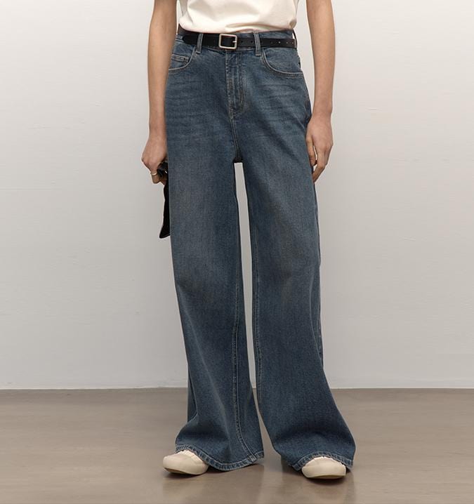 Fireladyfur Clothing Women's Fashion - Women's Clothing - Bottoms - Pants & Capris Turkish Double-Core Micro-Elastic Snowflake Denim Versatile Tall and Slim Low-Waist Denim Wide-Leg Pants