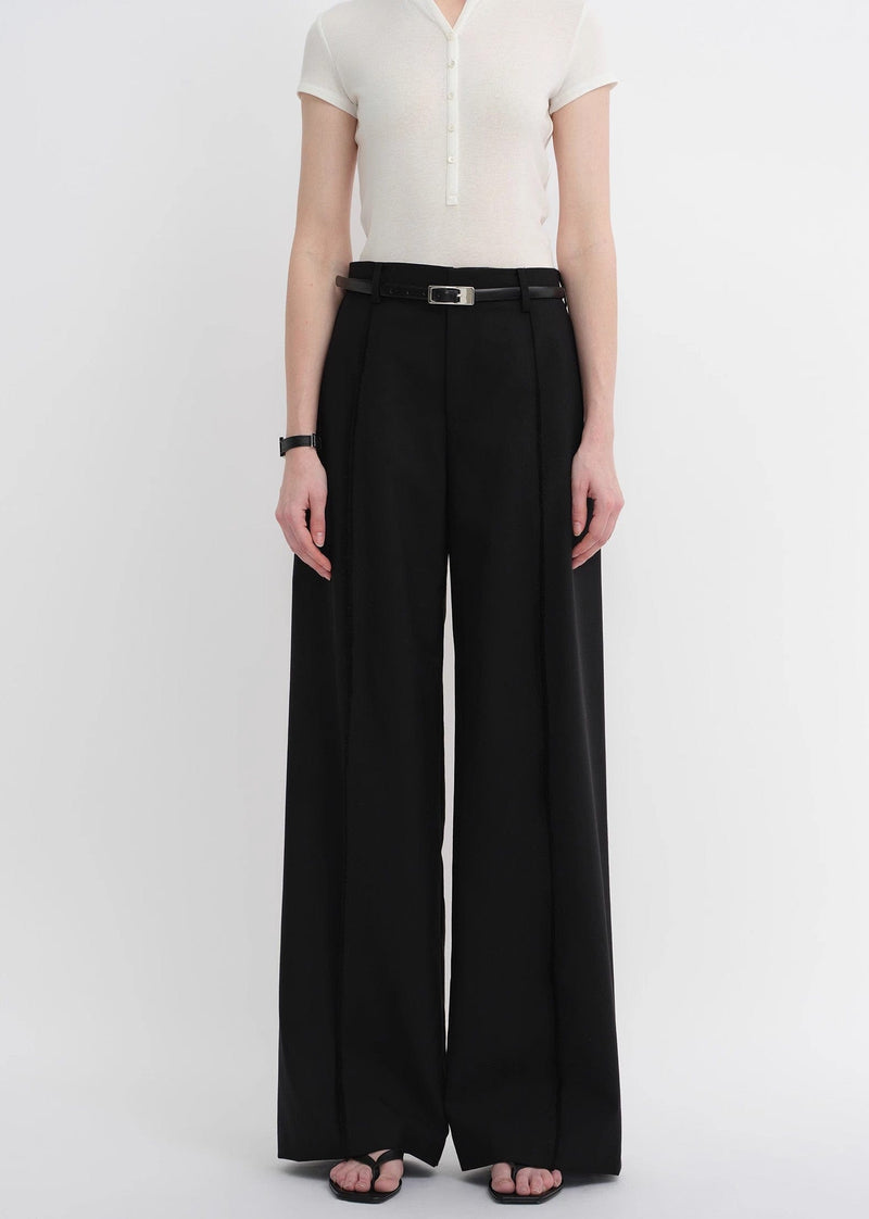 Fireladyfur Clothing Women's Fashion - Women's Clothing - Bottoms - Pants & Capris Worsted Wool Commuter Classic Drapey Raw Edge Loose Straight Wide-Leg Pants