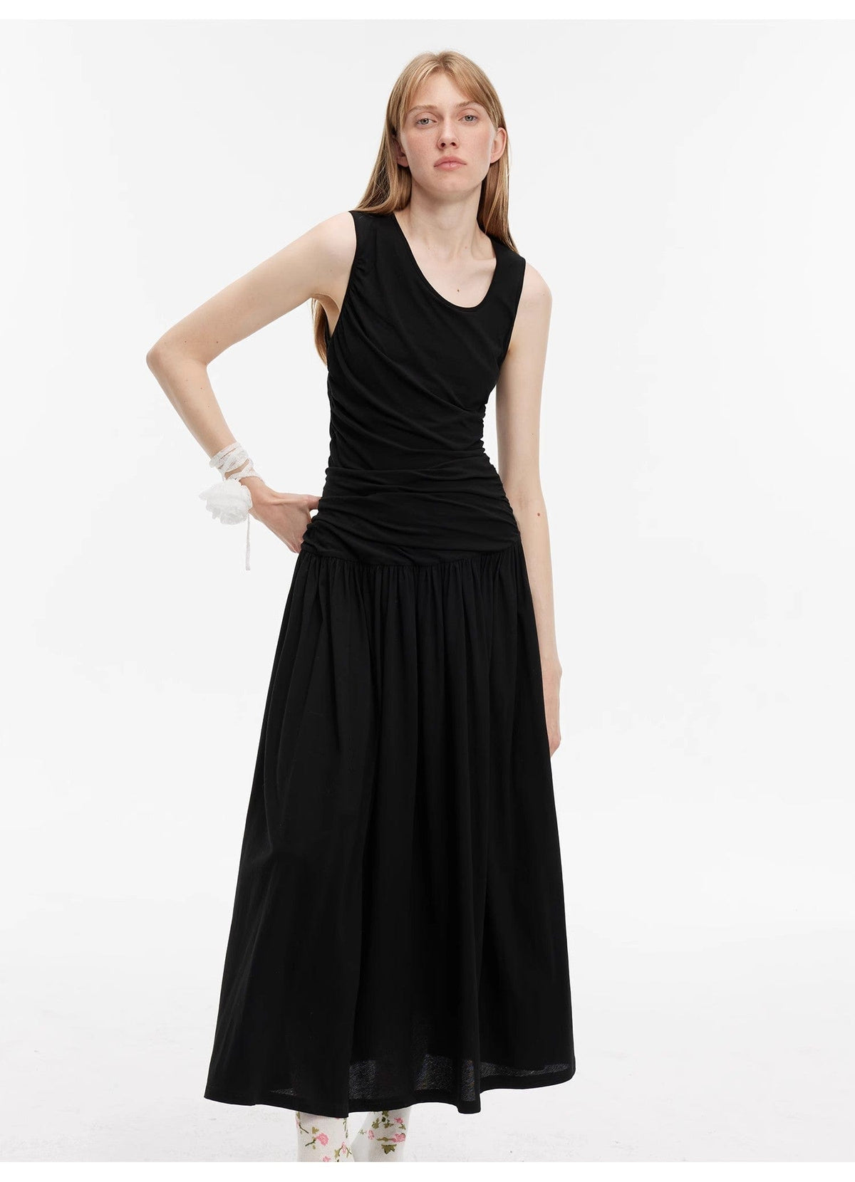 Fireladyfur Clothing Women's Fashion - Women's Clothing - Dress - Sleeveless Dress "Casual Commuting" Light Luxury Mercerized Cotton Special-Shaped Collar Waist Irregular Lazy Long Dress