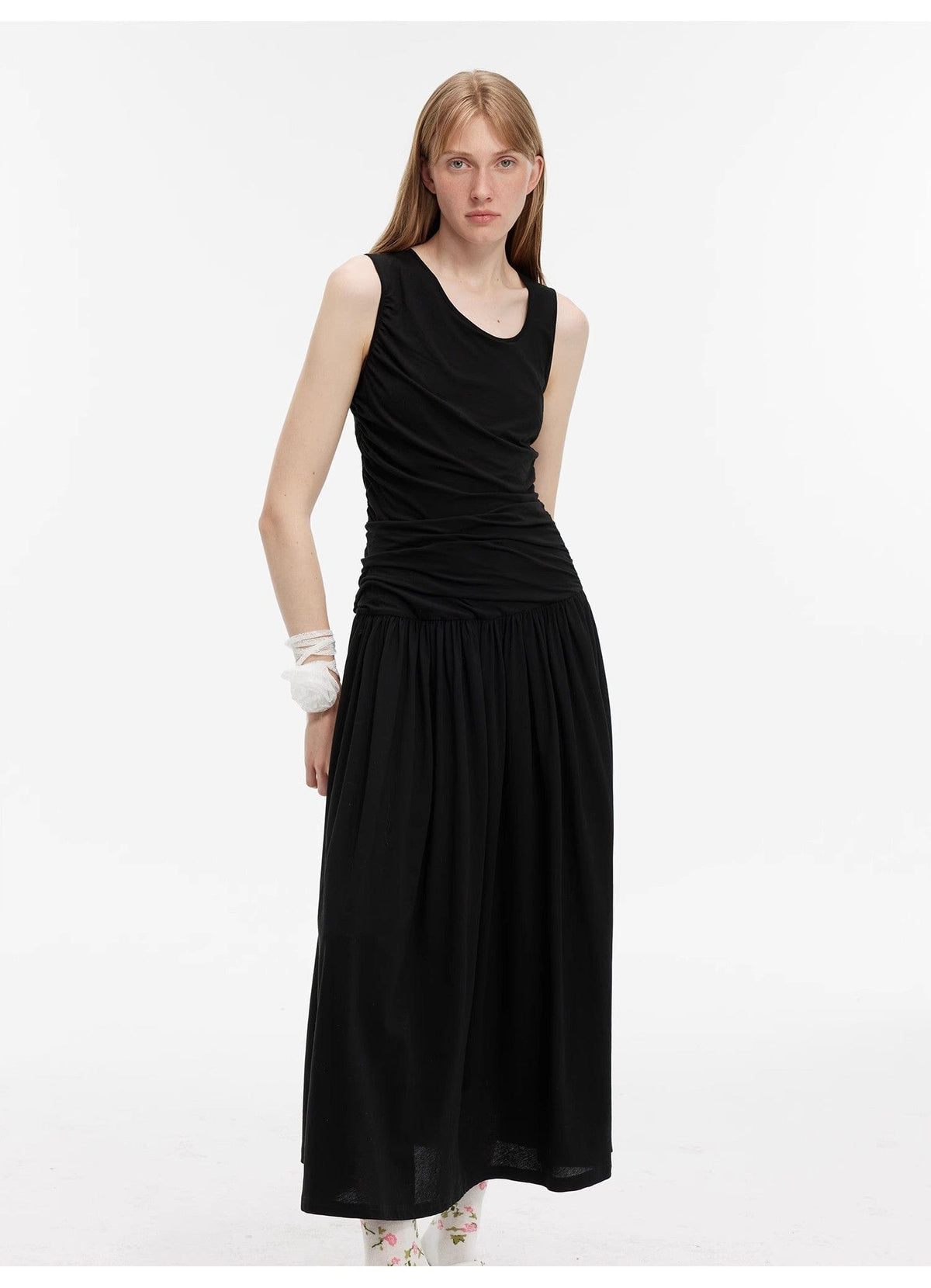 Fireladyfur Clothing Women's Fashion - Women's Clothing - Dress - Sleeveless Dress "Casual Commuting" Light Luxury Mercerized Cotton Special-Shaped Collar Waist Irregular Lazy Long Dress