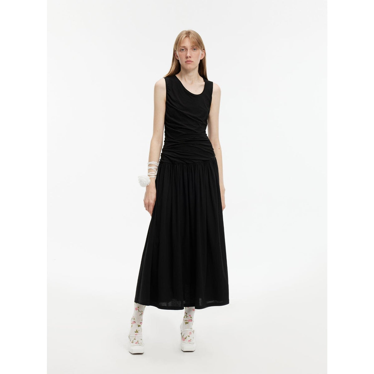 Fireladyfur Clothing Women's Fashion - Women's Clothing - Dress - Sleeveless Dress "Casual Commuting" Light Luxury Mercerized Cotton Special-Shaped Collar Waist Irregular Lazy Long Dress
